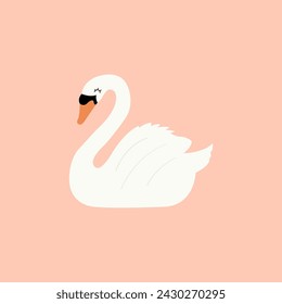 Icono de un cisne lindo sobre un fondo rosa claro.