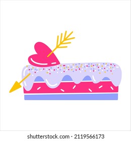 An icon of cute valentine cake with heart on it. Hand drawn vector illustration for valentine cards, gifts and souvenirs.