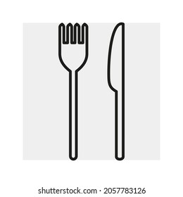 Icon, cutlery.  Knife and fork. Serving the table. Vector. Graphic line drawing.  