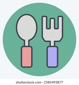 Icon Cutlery. related to Kindergarten symbol. color mate style. design editable