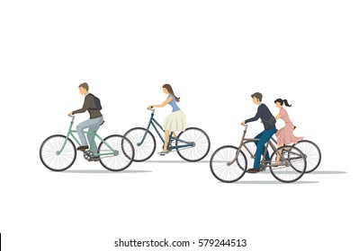 The Icon Of Cyclist. The Woman Is Riding The Bike. The Man Is Riding The Bike. Group Of People Is Biking. Person Rides Bike. The Elements Of Transport Infrastructure. The Concept Of Active Life.