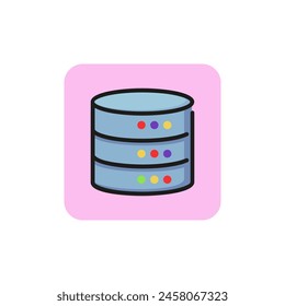 Icono de base de datos cilíndrica. Disco del servidor, informática, información. Concepto de datos. Se puede utilizar para temas como alojamiento en la nube, backup, centro de datos