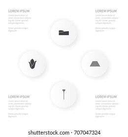 Icon Dacha Set Of Meadow, Grain, Field And Other Vector Objects. Also Includes Tool, Shovel, Popcorn Elements.