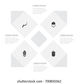 Icon Dacha Set Of Scythe, Hazel, Popcorn And Other Vector Objects. Also Includes Hazelnut, Grain, Scythe Elements.