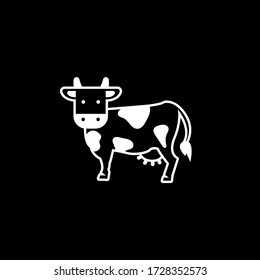 Icon of a dairy cow. Nice drawing of a spotted cow. Black background.