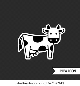 Icon of a dairy cow. Nice drawing of a spotted cow. Transparent background.