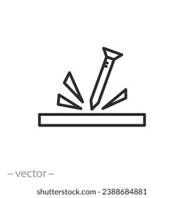 icon of damage resistant, anti scratch surface, impact of a sharp object, scratch from a nail, thin line symbol - vector illustration