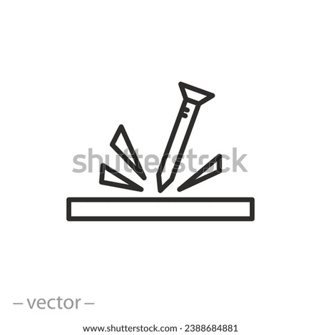 icon of damage resistant, anti scratch surface, impact of a sharp object, scratch from a nail, thin line symbol - vector illustration