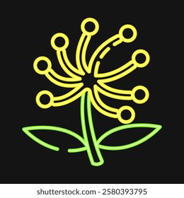 Icon dandelion. Beautiful flowers elements. Icon in neon style.