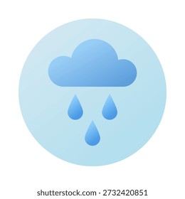 Ícone nuvem escura e chuva. 3 Gotas de água. Elemento de design de céu e clima. Ilustração vetorial isolada redonda.