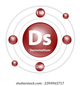 Icon Darmstadtium (Ds) structure chemical element round shape circle dark brown with surround ring. 3D Illustration vector. Period number shows of energy levels of electron Study science for education