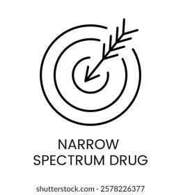 An icon of a dart hitting a central target, symbolizing precision in narrow spectrum drug action, in vector style, with an editable stroke.