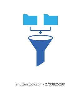 Icon a data filter funnel and folders, isolated against a clean background.