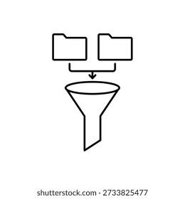 Icon a data filter funnel and folders, isolated against a clean background.