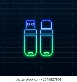 icon, of data storage devices. drop shadow USB flash drive, neon style, cd and flash memory card silhouette symbol. computer data storage equipment.