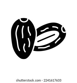 Icono de un fruto de dátil con una división que muestra las semillas como alimento de Arabia y Oriente Medio en un estilo sólido negro