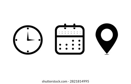 icon date time and location vector, icon date time and location, date, time, symbol, icon