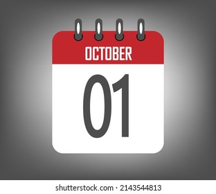 Icon day 1 october, red calendar template with gray background