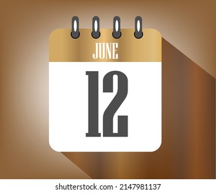 Icon day 12 june, wooden calendar template for holidays and events