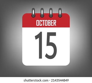 Día del icono 15 de octubre, plantilla de calendario rojo con fondo gris