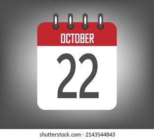 Icon day 22 october, red calendar template with gray background
