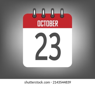 Icon day 23 october, red calendar template with gray background