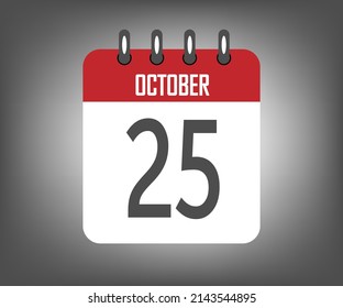 Icon day 25 october, red calendar template with gray background