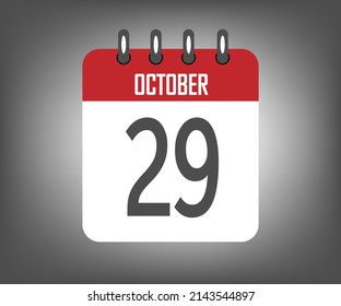 Icon day 29 october, red calendar template with gray background