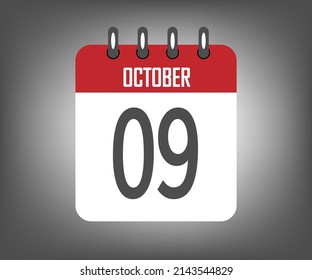 Día del icono 9 de octubre, plantilla de calendario rojo con fondo gris