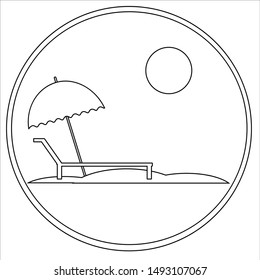 icon deck chair under umbrella on the beach in vector