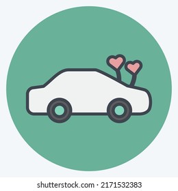 Icon Decorated Car. suitable for Wedding symbol. color mate style. simple design editable. design template vector. simple symbol illustration