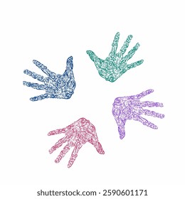 icon decoration with abstract art pattern forming colorful palms on white background