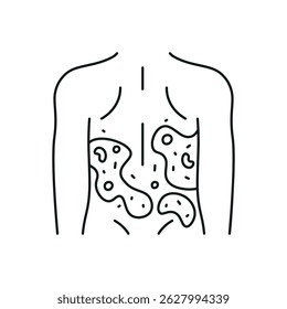 Ícone dedicado a doenças de pele, criado com linhas finas. A imagem mostra um dorso, demonstrando alterações na pele causadas pela psoríase