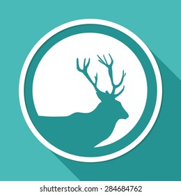 Icon Deer on white circle with a long shadow