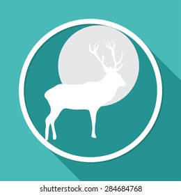Icon Deer on white circle with a long shadow