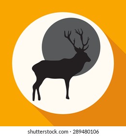 Icon Deer on white circle with a long shadow