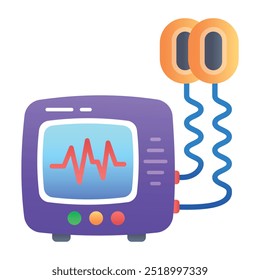 An icon of defibrillator in flat style 