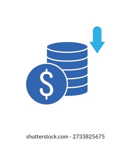 Icon a Deflationary coin stack with downward arrow, isolated against a clean background.