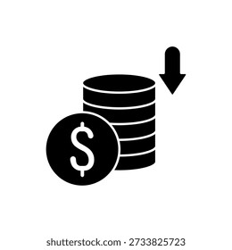 Icon a Deflationary coin stack with downward arrow, isolated against a clean background.