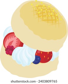 Icono de delicioso y lindo sándwich de muffin inglés con fruta y crema fresca