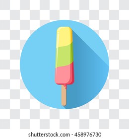 Icon delicious ice cream on a transparent background. Three-color ice cream on a stick