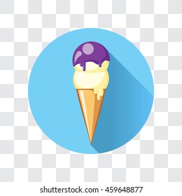 Icon delicious ice cream on a transparent background. Lemon or vanilla ice cream cone with jam