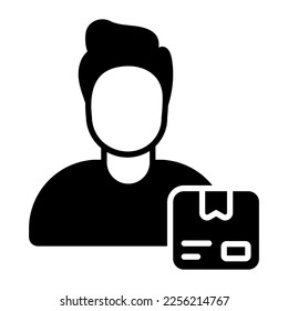 An icon of delivery boy with parcel, logistic worker vector
