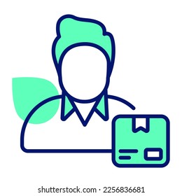 Un icono del vestuario con parcela, vector del trabajador logístico
