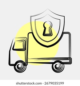 Icon delivery protection. Export import elements. Icon in color spot style.