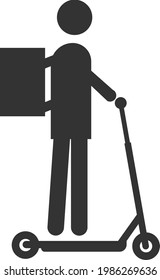 Icon of a delivery service courier with a backpack on a scooter. The image is intended for applications and websites. Vector illustration isolated on a white background.