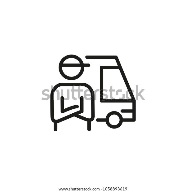 Icon of delivery service. Man, truck, staff.\
Transportation concept. Can be used for topics like express\
delivery, order,\
occupation