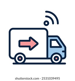Icon of a delivery truck with an arrow and signal, indicating smart logistics