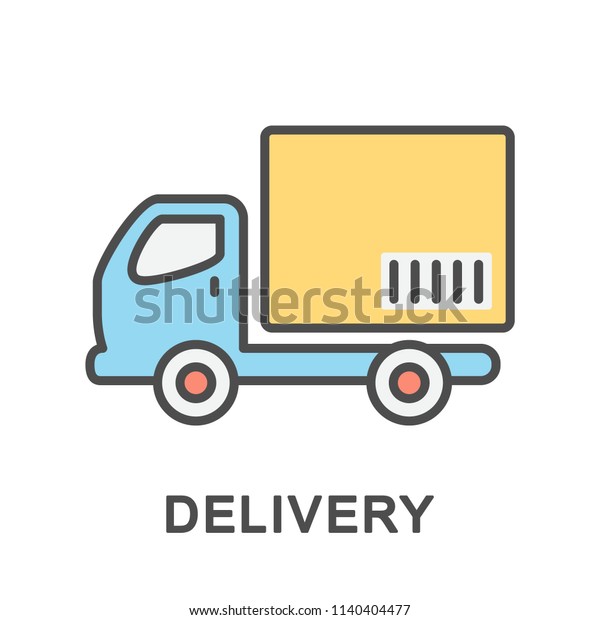 Icon delivery. The truck delivers\
the purchase to. The thin contour lines with color\
fills.