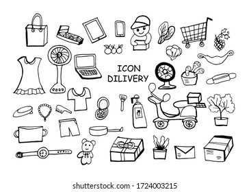 Icon Delivery vector image Delivery of parcels, utensils and food using a shipping box near the door due to the coronary outbreak of the C0vid-19 virus. Safe. No home delivery.